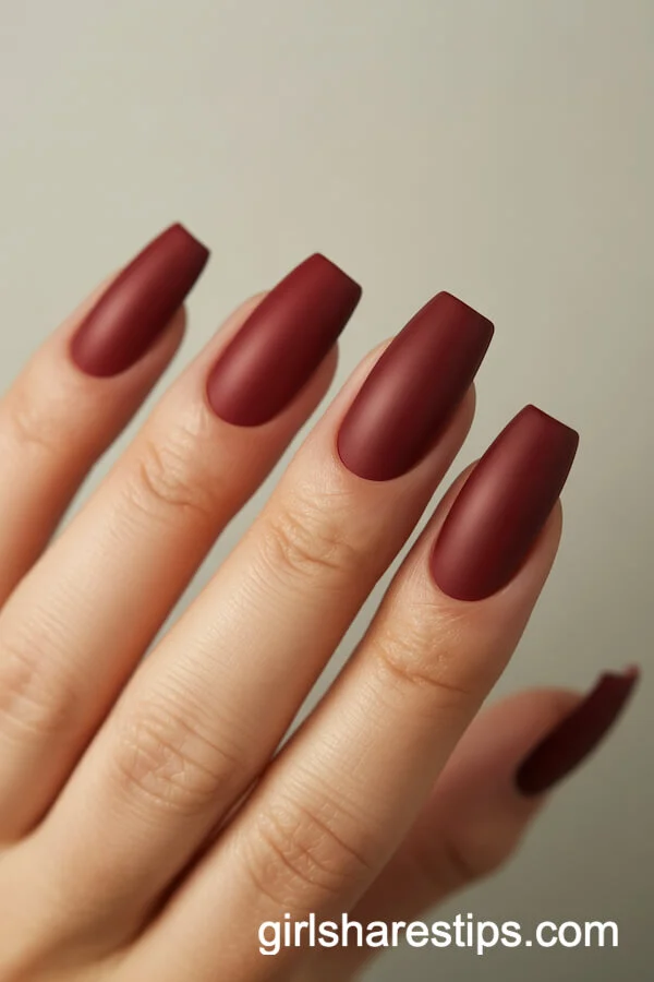 Matte Burgundy Coffin Nails for Elegant Simplicity