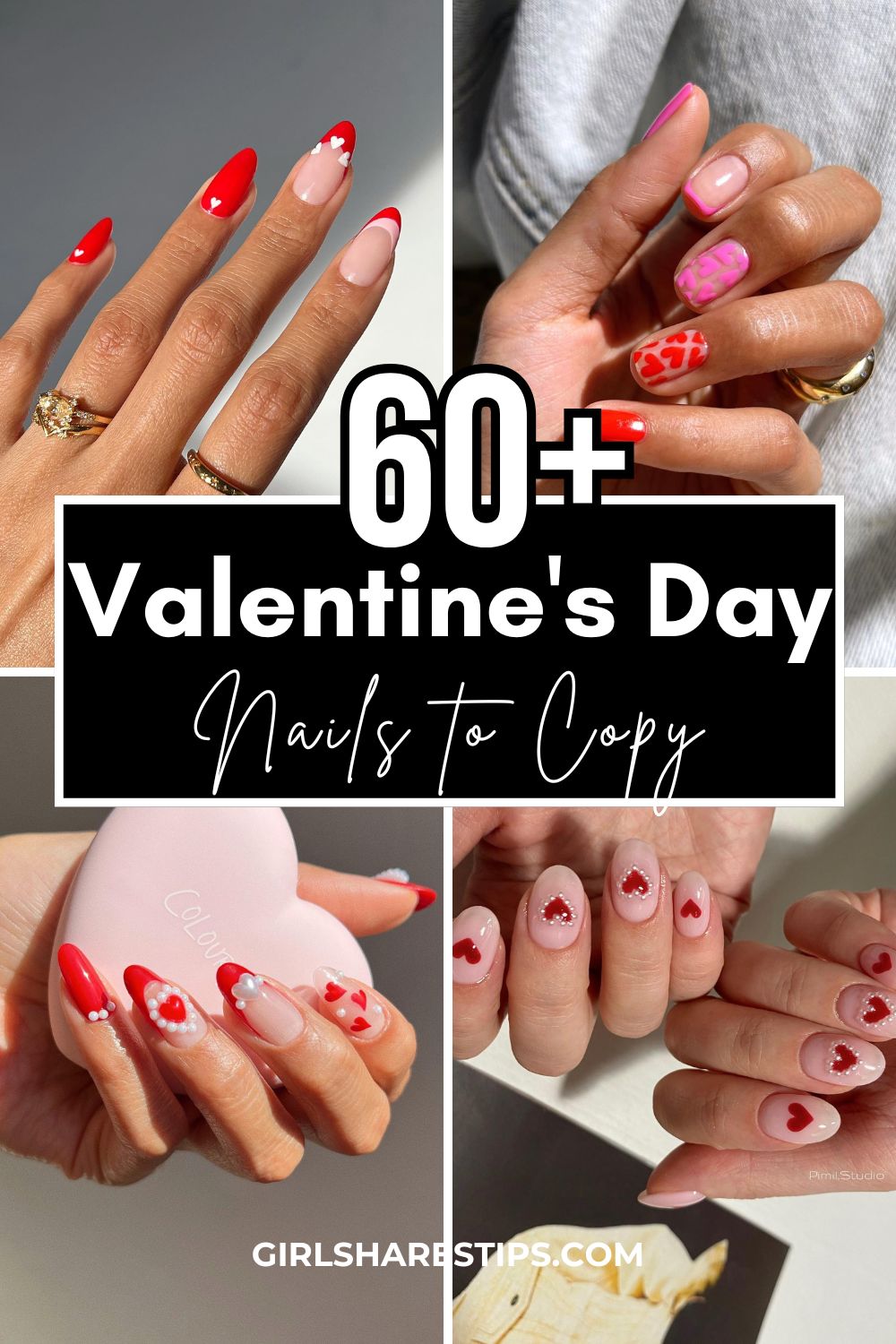 classy Valentines Day nails collage