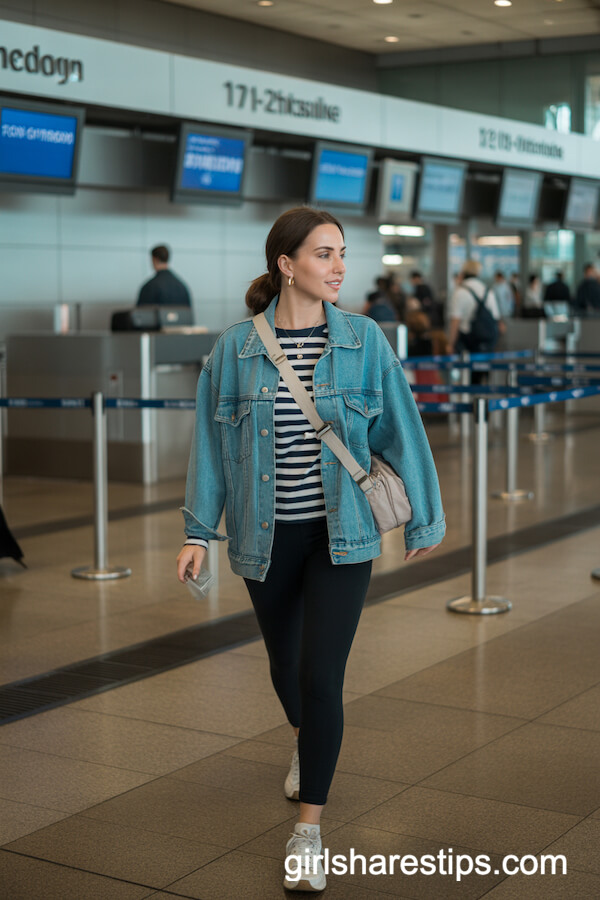 Denim Jacket Striped Shirt Leggings