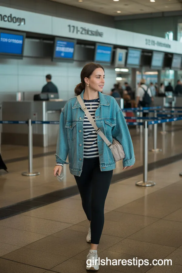 Denim Jacket Striped Shirt Leggings