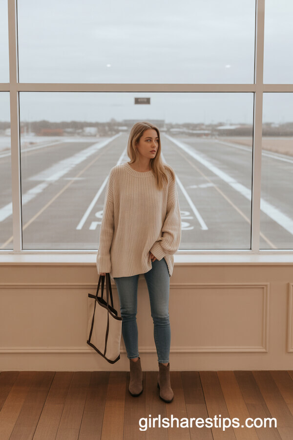 Oversized Cream Sweater with Skinny Jeans