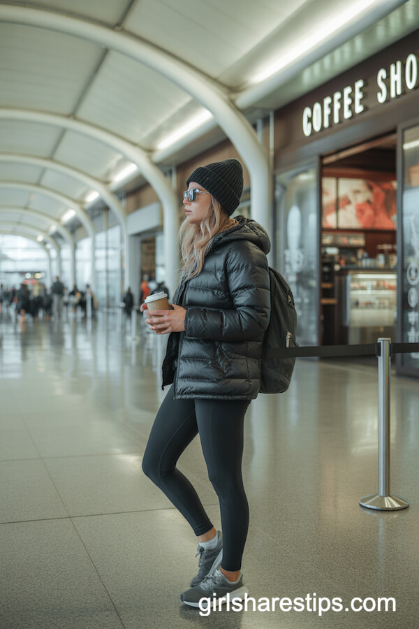Black Puffer Jacket Athletic Leggings