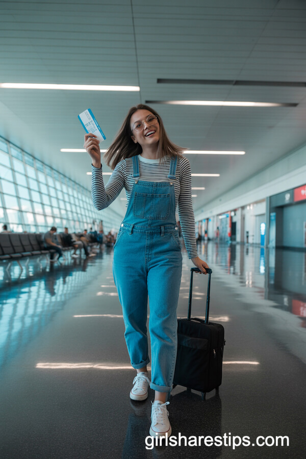 Classic Denim Overalls with Striped Tee