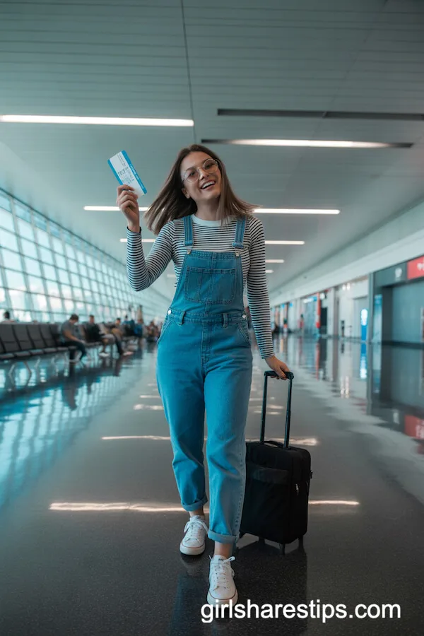 Classic Denim Overalls with Striped Tee