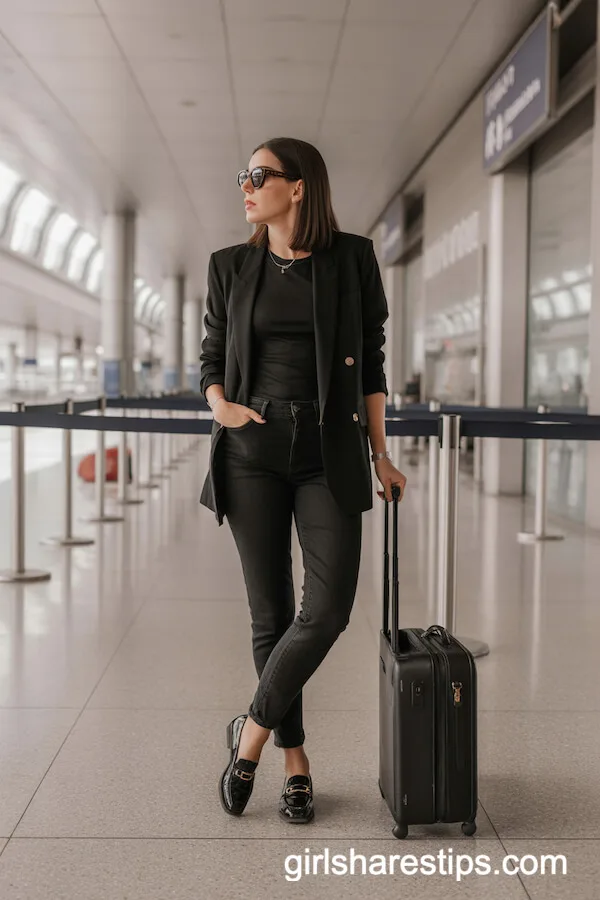 All-Black Blazer and Pants Ensemble