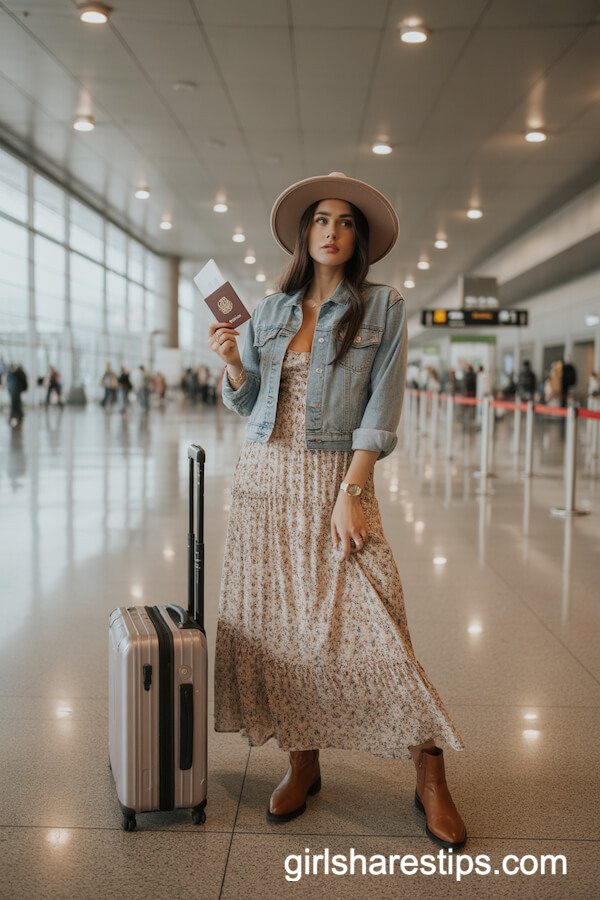 Floral Maxi Dress with Jean Jacket