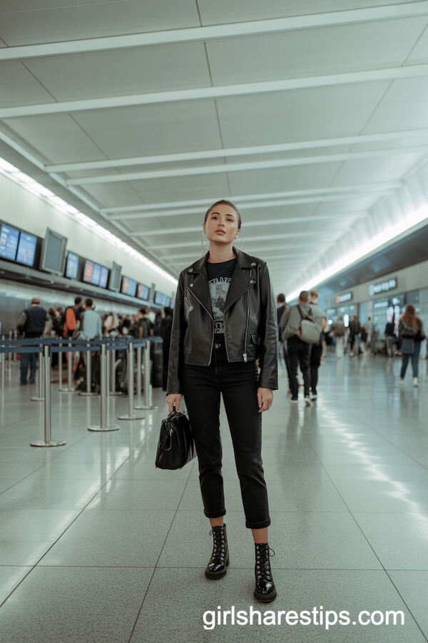 Black Leather Jacket Cropped Trousers