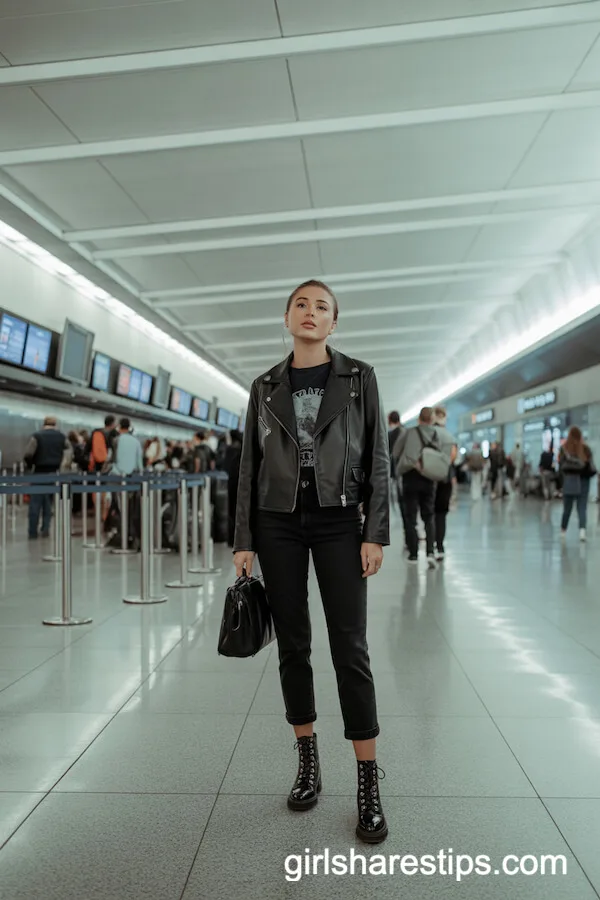 Black Leather Jacket Cropped Trousers