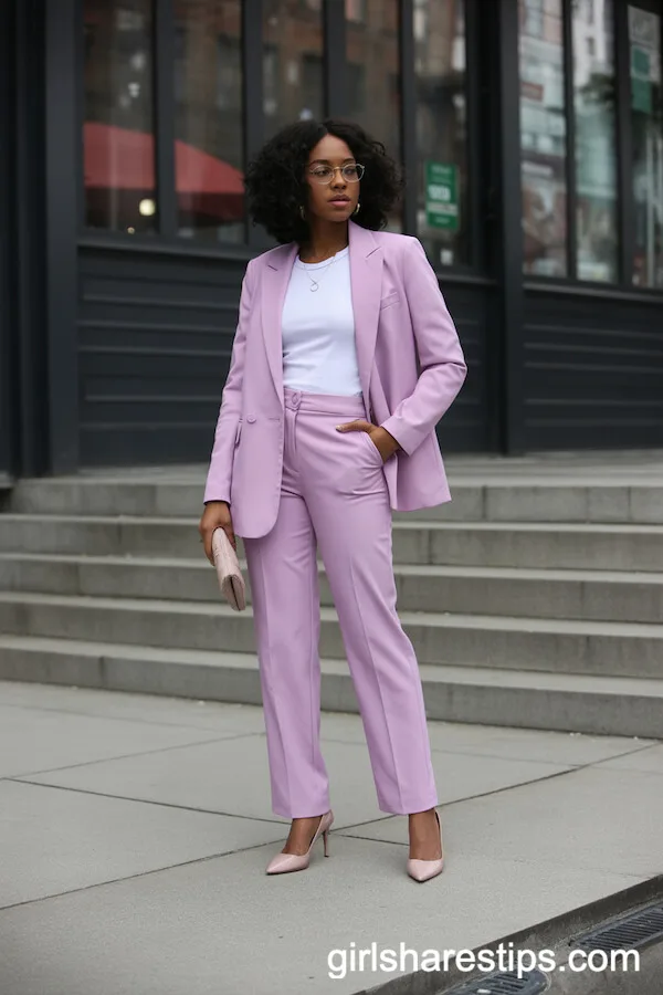 Bright Pastel Pantsuit with White Tee for Urban Chic Vibes