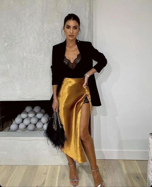 classy black and gold party outfit
