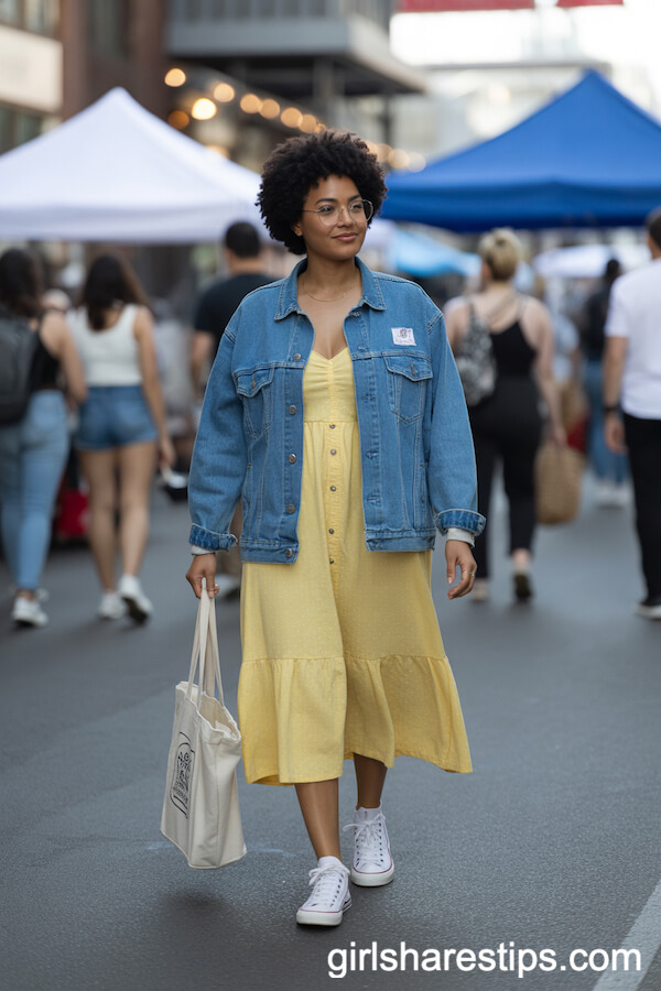 Denim Jacket Yellow Sundress Casual Style