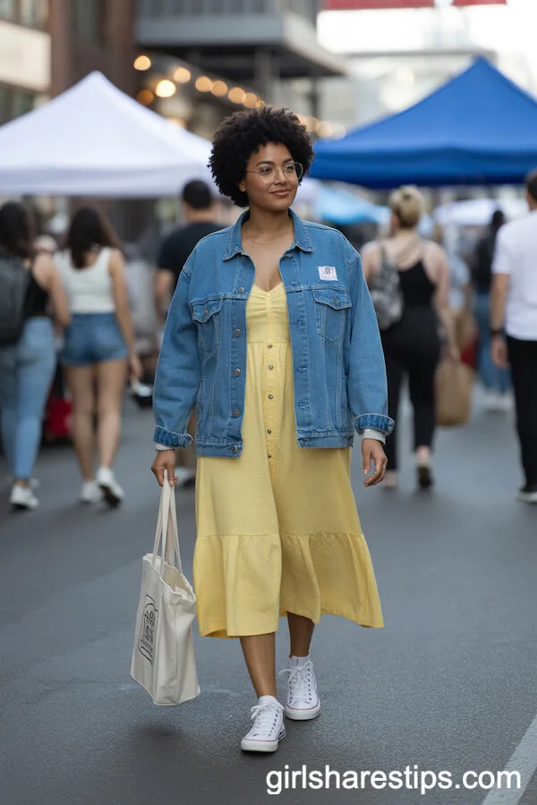 Denim Jacket Yellow Sundress Casual Style