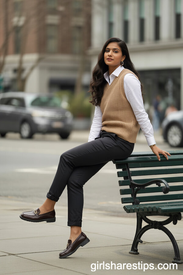 Sweater Vest with White Shirt and Slim Chinos