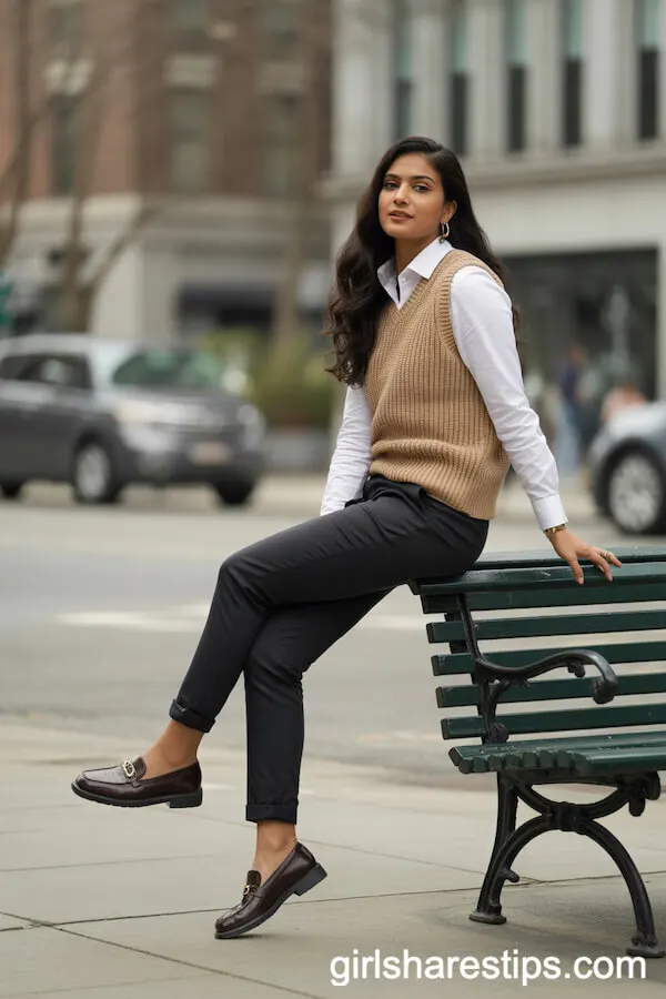 Sweater Vest with White Shirt and Slim Chinos