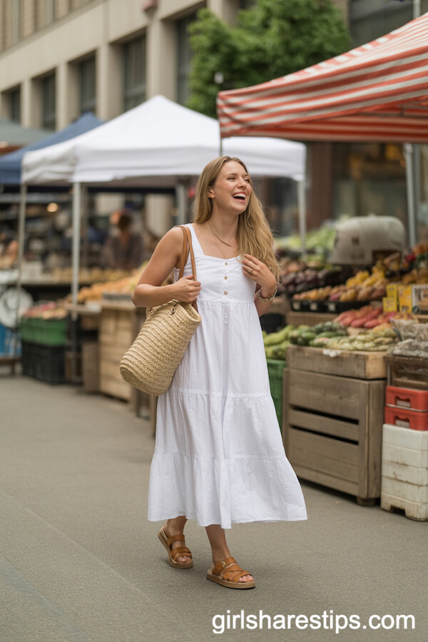 Flowy White Linen Dress Summer Outfit Inspiration