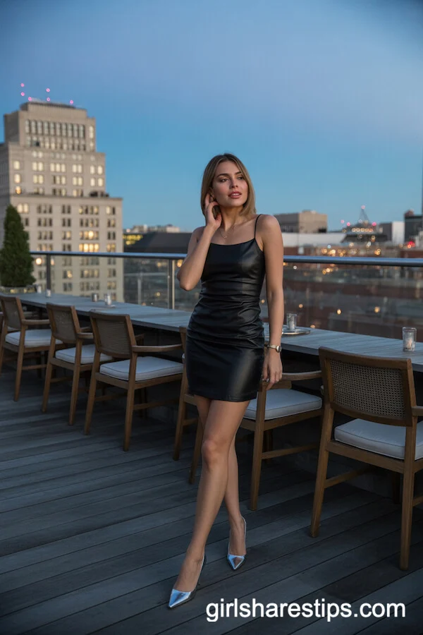 Fitted Little Black Dress with Silver Metallic Heels