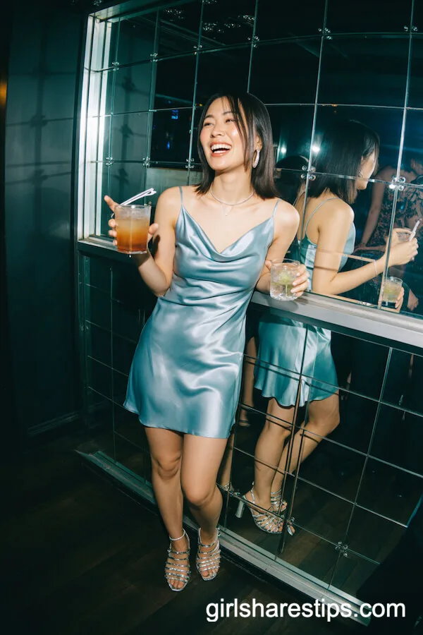 Silky Blue Cowl Neck Mini Dress Strappy Silver Sandals