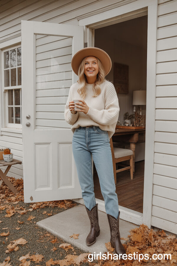 Cozy Knit Sweater with Bootcut Jeans