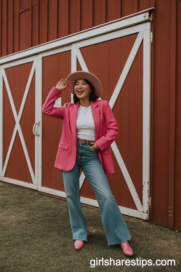 Hot Pink Blazer and Cowboy Hat Bold Look