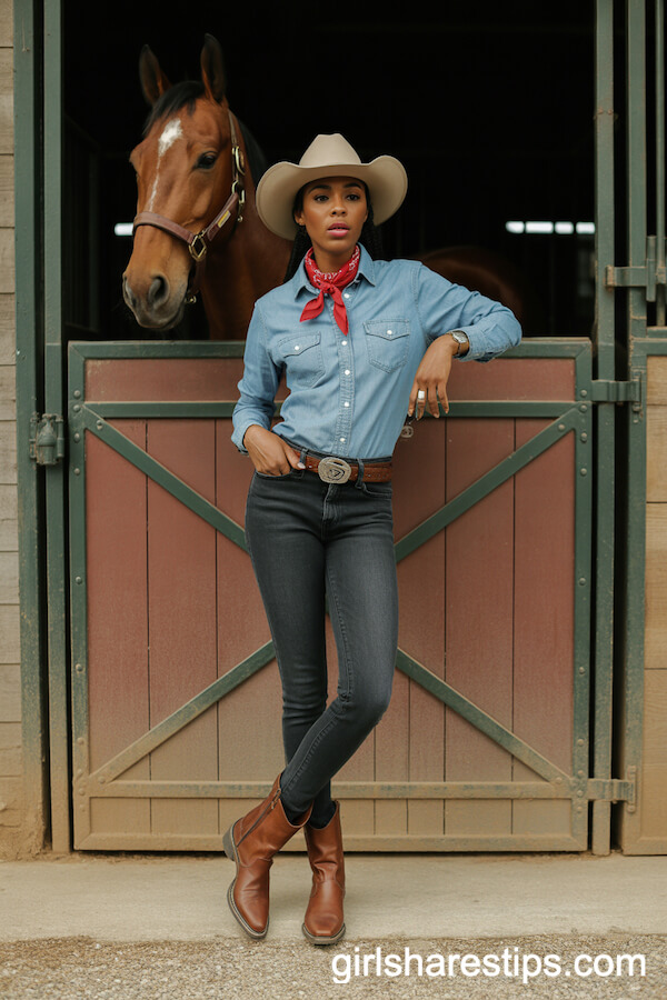 Work Shirt and Jeans Classic Cowgirl Style