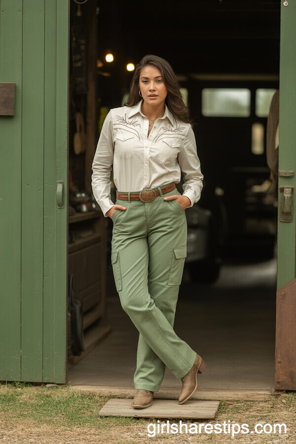 Embroidered Western Shirt and Cargo Pants Chic