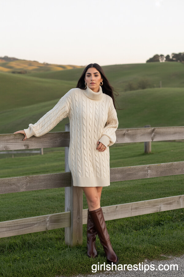 Cable-Knit Sweater Dress Tall Boots
