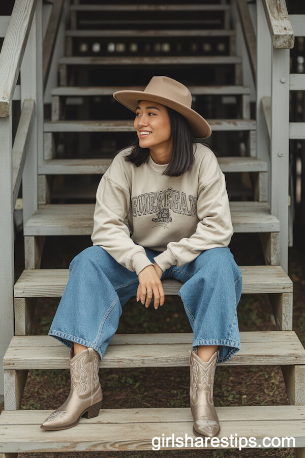 Graphic Sweatshirt and Relaxed Jeans Ranch Vibe