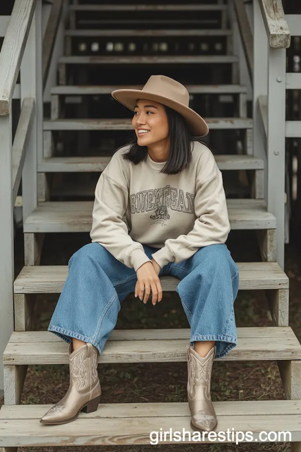 Graphic Sweatshirt and Relaxed Jeans Ranch Vibe