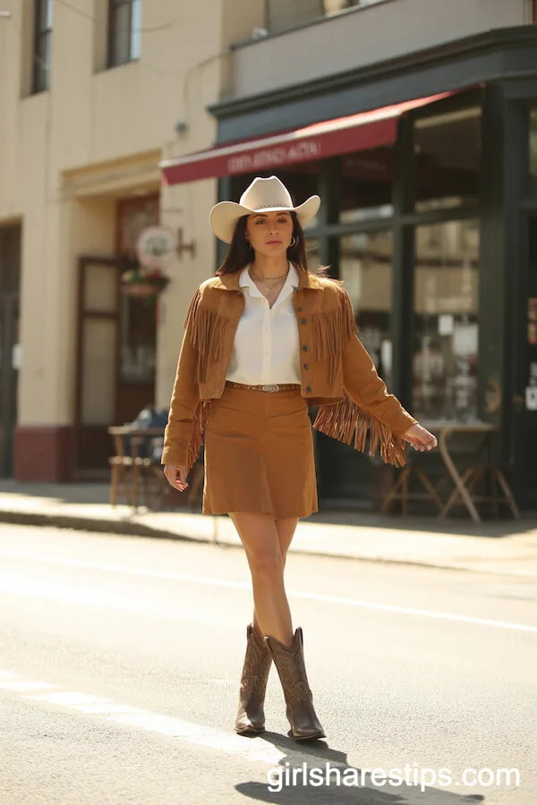 Suede Skirt and Fringed Jacket Ensemble