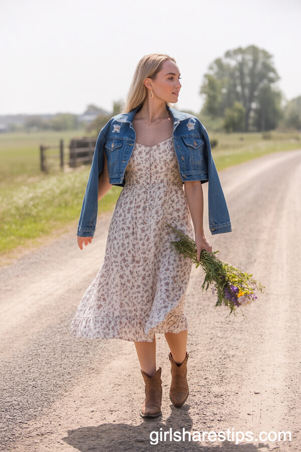 Floral Sundress with Cropped Denim Jacket