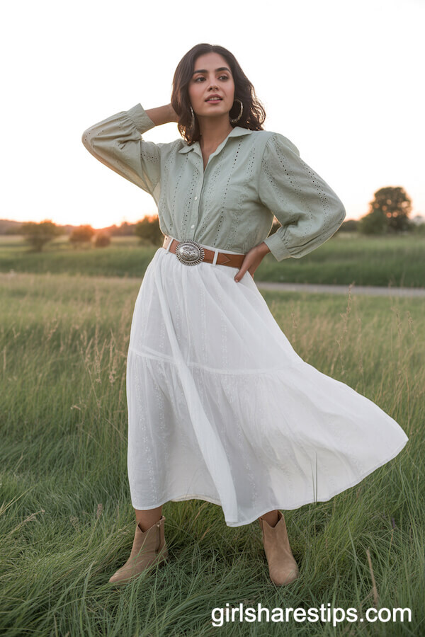 Prairie Maxi Skirt with Eyelet Blouse