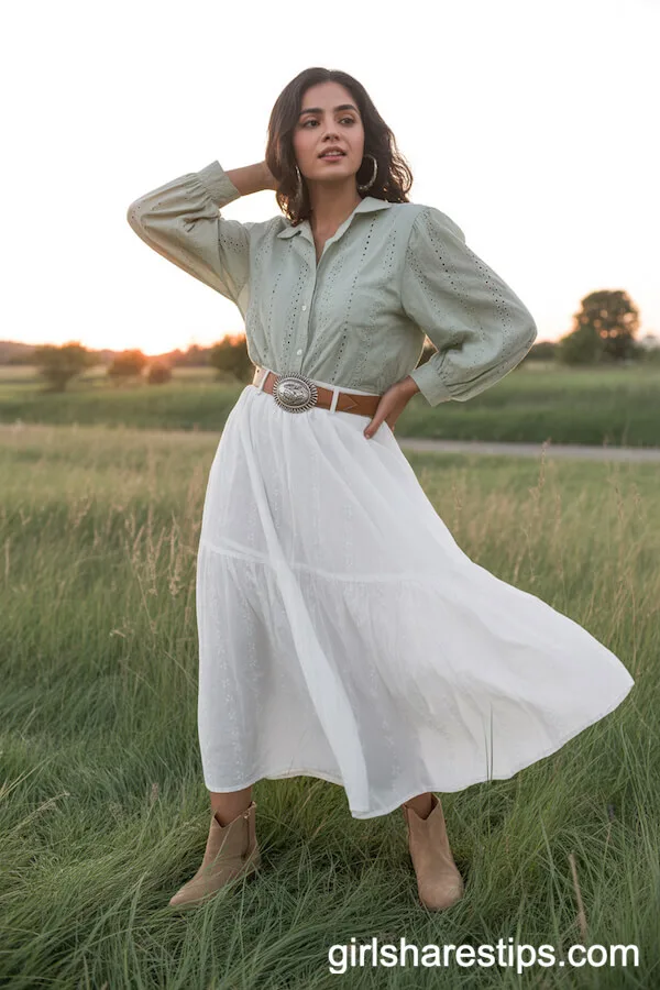 Prairie Maxi Skirt with Eyelet Blouse