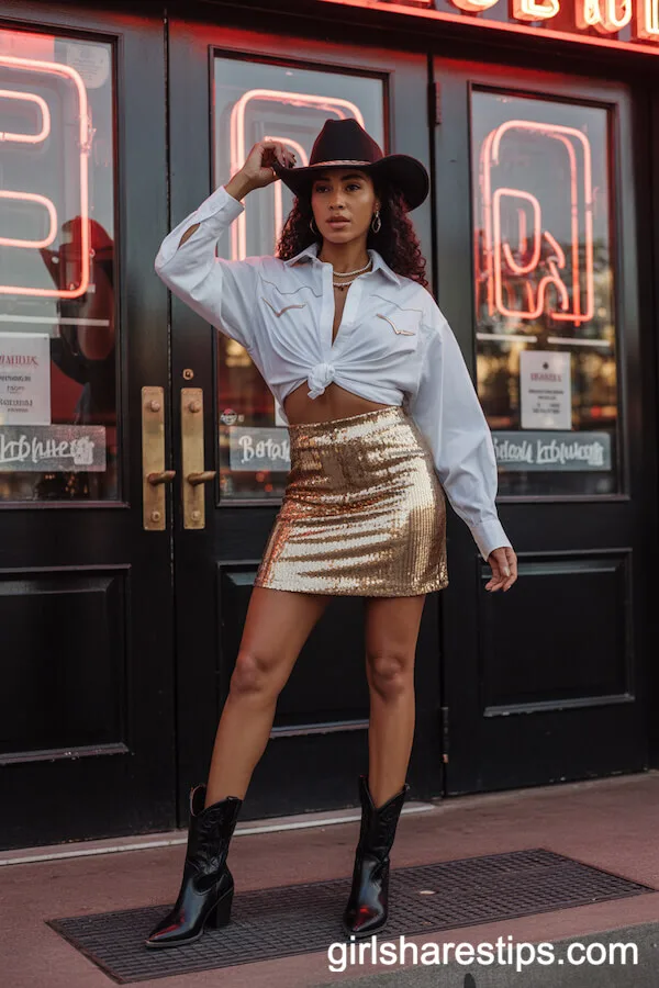 Glam Sequin Skirt Statement Cowboy Hat