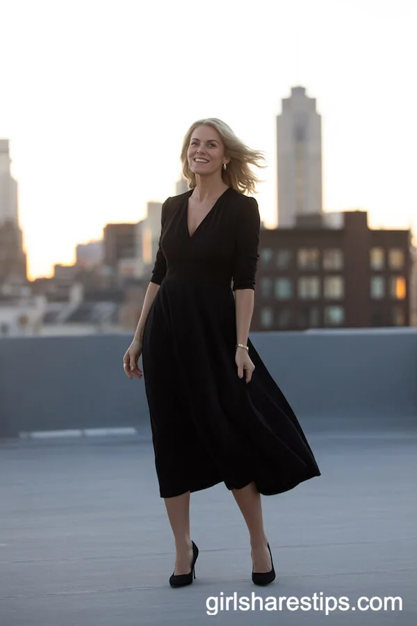 Timeless Black Midi Dress with Classic Pumps