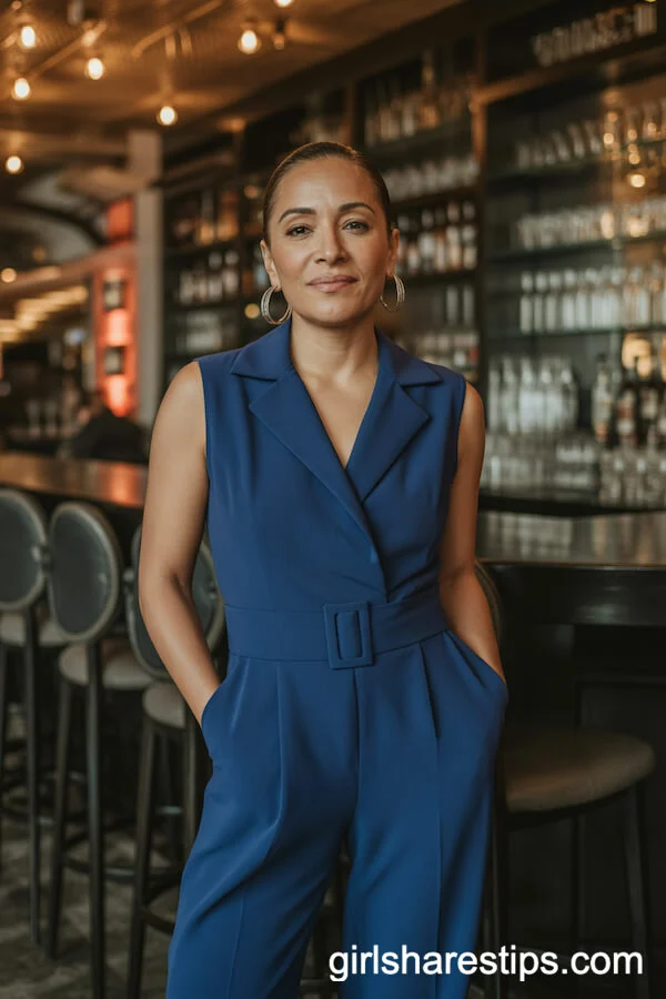 Tailored Navy Jumpsuit with Statement Belt