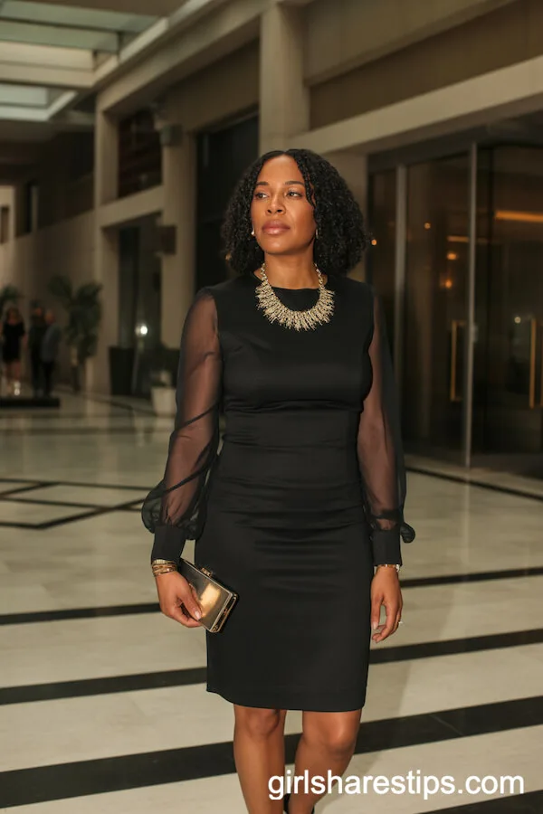 Chic Little Black Dress with Sheer Sleeves