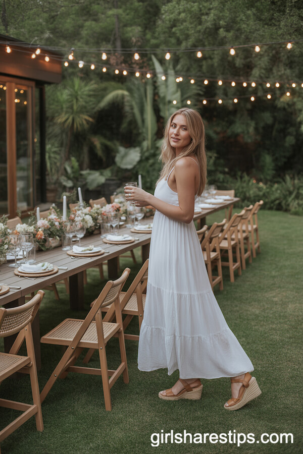 Floaty White Maxi Dress Outdoor Dinner Look