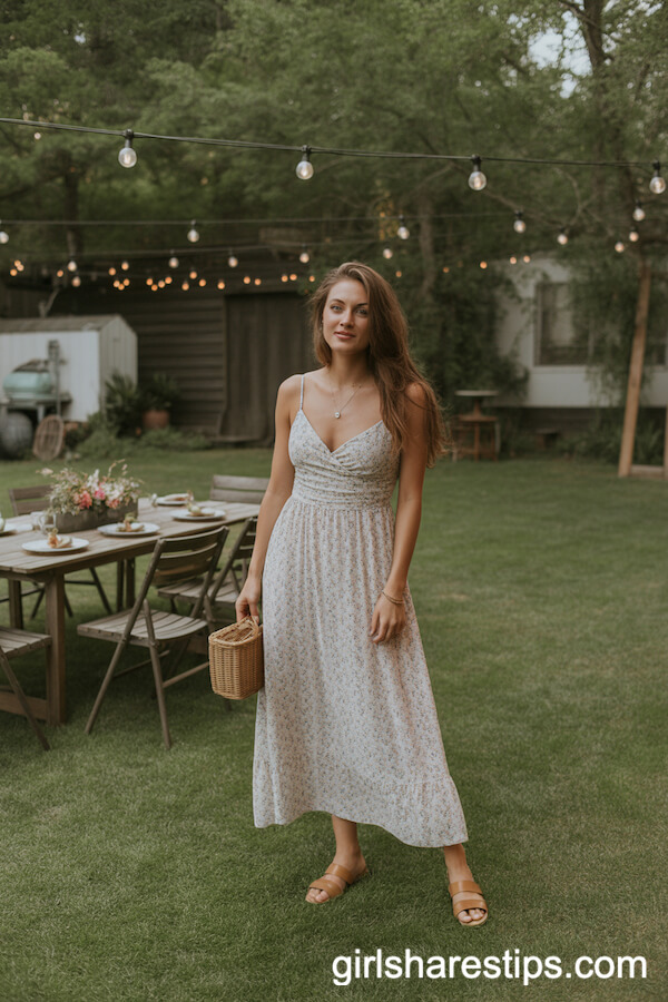Floral Maxi Dress in a Backyard Dinner Setting