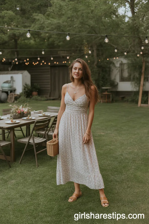 Floral Maxi Dress in a Backyard Dinner Setting