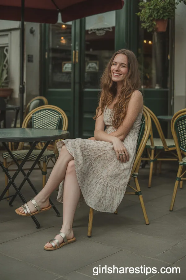 Floral Sundress and Sandals for a Relaxed Bistro Evening