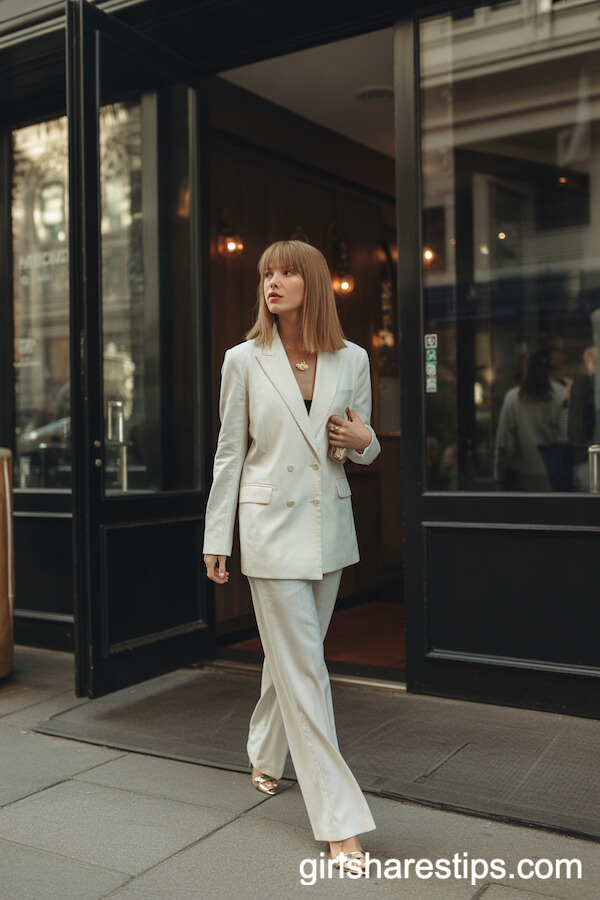 Chic White Blazer and Wide-Leg Trousers