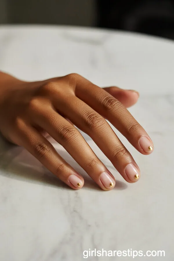 Natural Round Nails with Minimal Gold Dot Accents