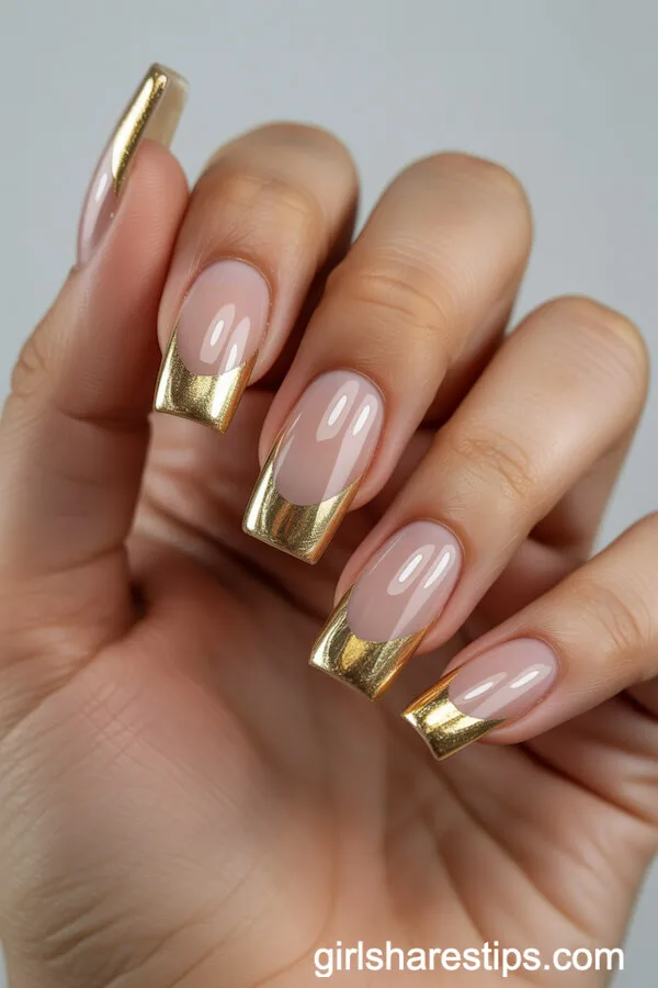 Long Square Nails with Dramatic Gold Foil Tips