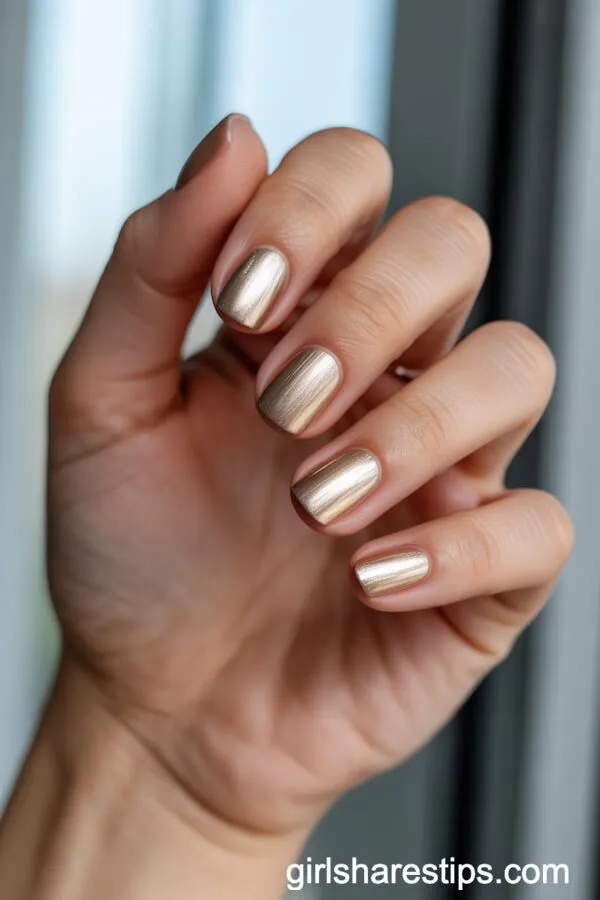 Square Nails with Brushed Metallic Gold Design