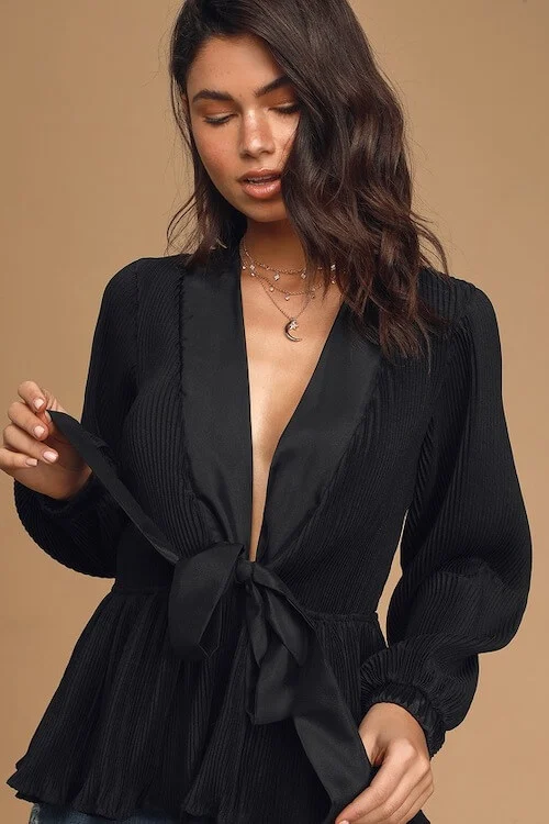 black satin velvet belted blouse