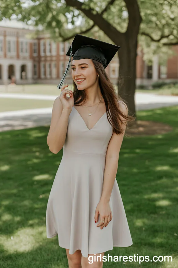 Elegant White Dress and Graduation Cap Ensemble