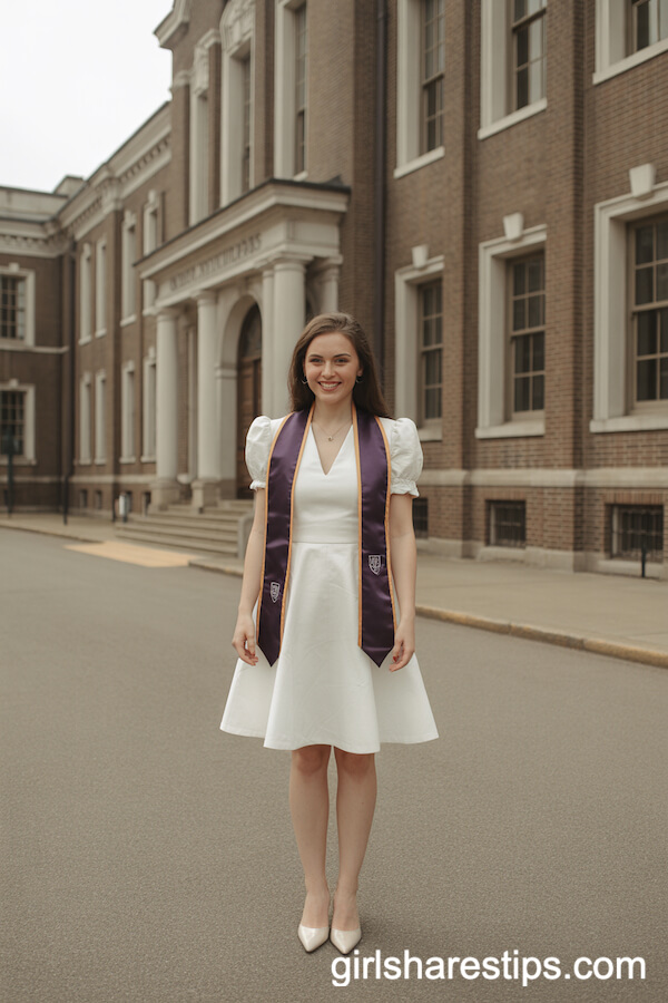 A-Line White Dress with Colored Graduation Sash