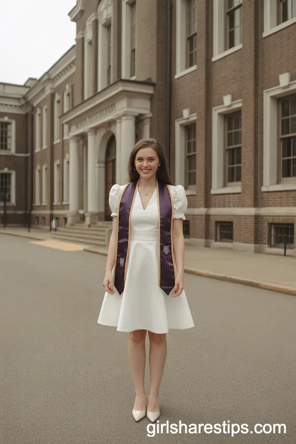 A-Line White Dress with Colored Graduation Sash