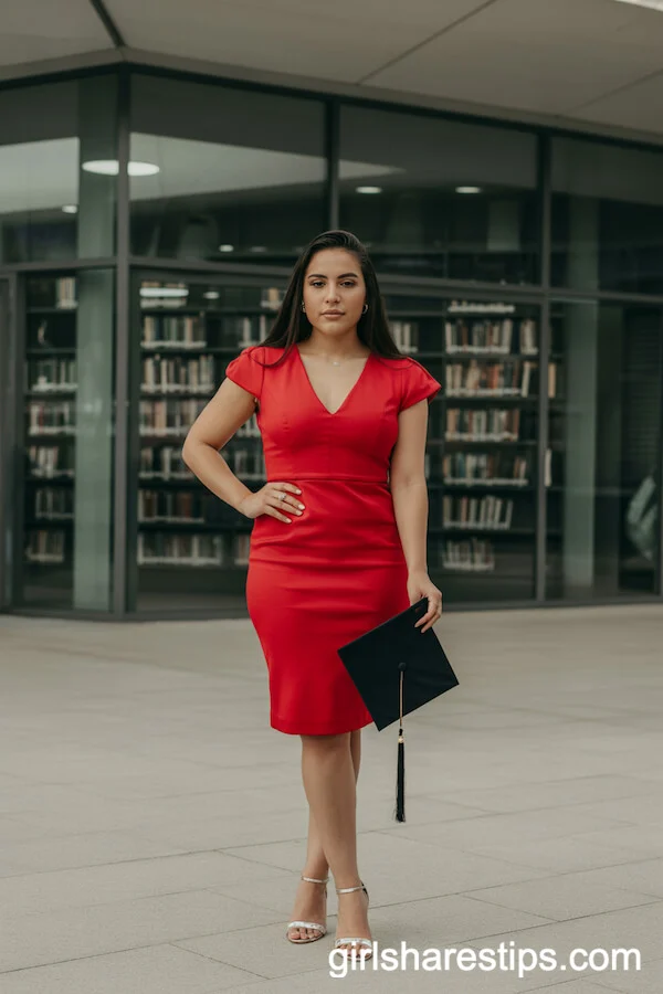 Bold Fitted Red Dress Graduation Look