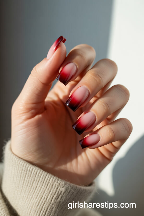 Ombre Red to Black Nails